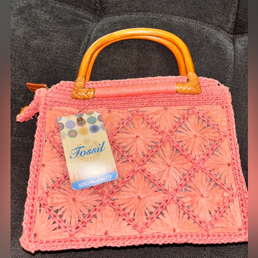 Fossil Pink Tote Bag with Floral Cut-Out Design